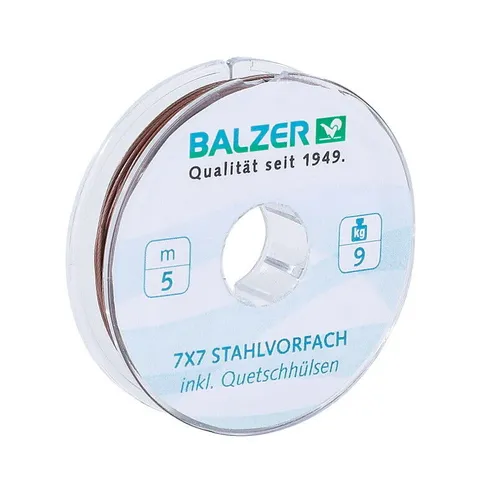 Balzer 7x7 Niroflex 5m Spule Stahlvorfach unbeschichtet 6Kg + Klemmhülsen