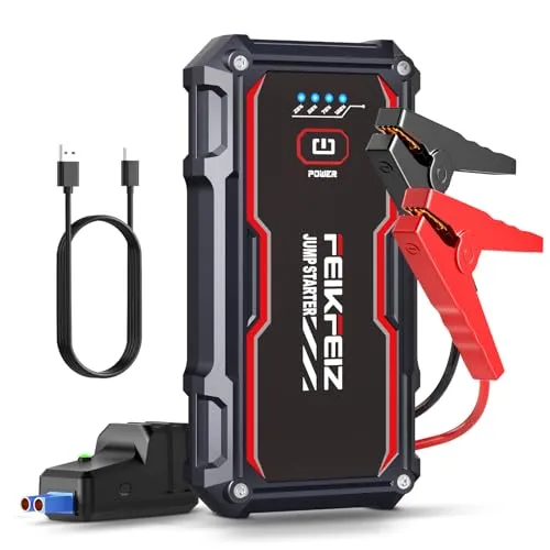 FEIKFEIZ Auto Starthilfe Powerbank, 4000A Spitzenstrom 21800mAh, Geeignet für 12V Auto Batterie (Bis Zu 8,0L Benzin und 6,5L Diesel), mit USB-Ladeausgang und LED-Licht