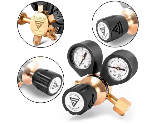 STAHLWERK Druckminderer für Gasflaschen - Hochwertiger Druckminderer für Argon, CO2 und Mischgas, ideal für WIG/TIG und MIG/MAG Schweißgeräte. Robuste Bauweise mit 7-Jahre-Garantie und präzisen Skalen für Flascheninhalt und Druck.
