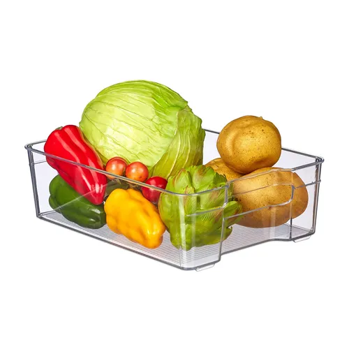 Kühlschrank Organizer groß - transparente Kühlschrankbox für optimale Ordnung - Plastikaufbewahrungsbehälter, ideal zur effizienten Organisation von Lebensmitteln, mit großzügigen Abmessungen für mehr Platz im Kühlschrank.