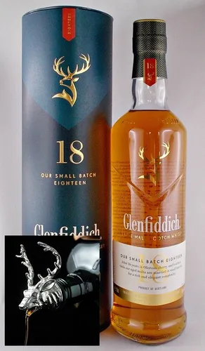 Glenfiddich 18 Jahre scotch Single Malt Whisky + 1 Ausgießer Hirschkopf
