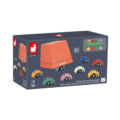 Janod - Pädagogische Produktpalette - Marienkäfer-Memoryspiel - Farben Lernen - Pädagogisches Kinderspielzeug - Spiel aus FSC-Holz und -Pappe - Ab 24 Monaten, J05079