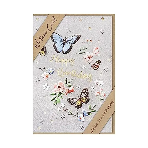bsb - Karte zum Geburtstag - Nature Card - Nachhaltige Karten zum Geburtstag - Geburtstagskarten mit Umschlag - Geburtstagskarte Frauen & Männer - Glückwunschkarte 11,5 x 17 cm - Schmetterlingsmotiv