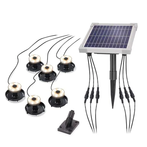 Esotec Solar Über- und Unterwasserstrahler Set mit 6 Spots, 3000K - Ideal für stimmungsvolle Teich- und Gartenbeleuchtung! 6 warmweiße Spots mit langlebigem Akku und Solarmodul für flexible Einsatzmöglichkeiten. Genießen Sie bis zu 10 Stunden Licht mit einfacher Montage.