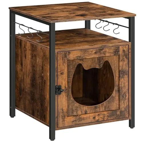 HOOBRO Katzenklo Schrank - Katzenhöhlen & -häuser, stilvolles Design mit Katzenkopf-Eingang und 6 Haken, ideal für Ordnung und Privatsphäre Ihrer Katze, multifunktional als Tisch nutzbar.