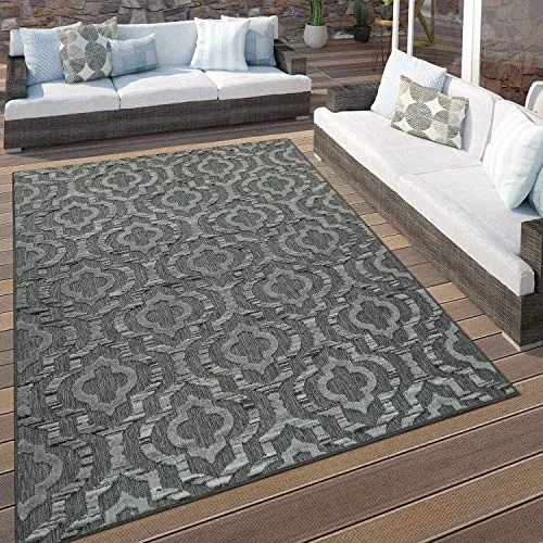 Paco Home Wetterfester In- & Outdoor Teppich - Teppich mit Ethno Muster und Bordüre, ideal für Terrassen, robust und pflegeleicht, Größe: 120x170 cm, geeignet für Fußbodenheizung.