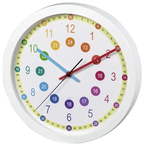 Hama Kinder Wanduhr Quarzuhr Easy Learning 30cm - Wanduhr für Kinder mit lautlosem Quarzwerk, ideal zum Uhr lesen lernen. Große, gut lesbare arabische Ziffern im 12-Stunden-Format, Durchmesser 30 cm, perfekt für Spielzimmer und Kinderzimmer.