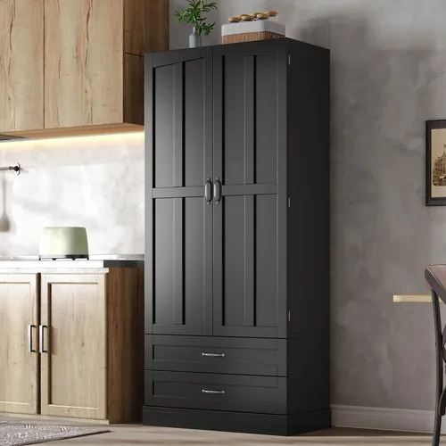 MODFU 180cm Küchenschrank Schwarz mit 3 Ausziehböden