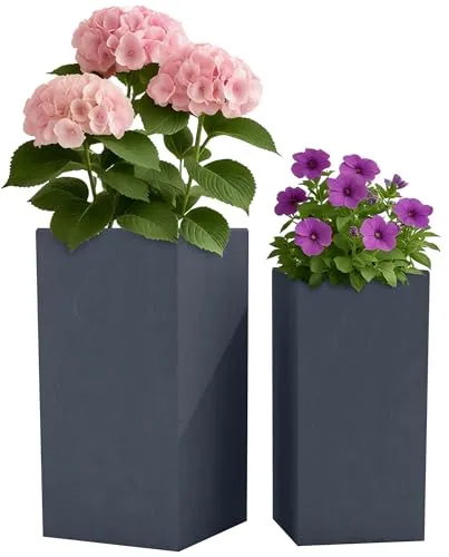 CLP 2er Set Pflanzkübel quadratisch 3 anthrazit - Garten-Zubehör: Stilvolle Pflanzkübel aus leichtem Fiberclay, wetterfest und atmungsaktiv für gesundes Pflanzenwachstum, ideal für drinnen und draußen.