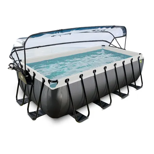 EXIT Swimming Pool rechteckig Premium 400 x 200 x 100 cm Schwarz mit Sonnendach - Swimming Pool für den Garten, stabiler schwarzer Rahmen und inklusive Sonnendach für optimalen Schutz und Wärmehaltung.