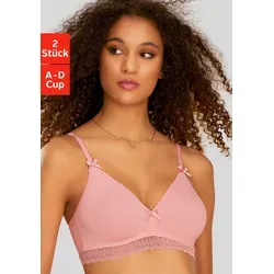 Bralette-BH PETITE FLEUR, Damen, Gr. 75, Cup A, weiß - Funktionsunterwäsche: Bequemer Bralette-BH im 2er-Pack, ohne Bügel, mit schönem Spitzenband und verstellbaren Trägern für optimalen Tragekomfort.