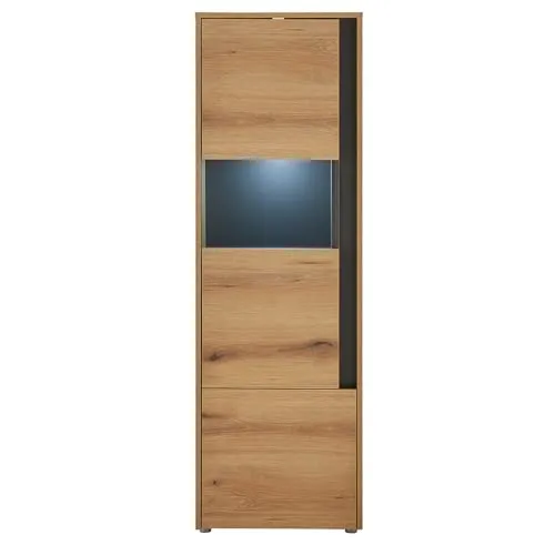 Lomadox Wohnzimmer Esszimmer Vitrinenschrank Vitrine 50cm in Eiche mit Anthrazit, mit 2 Türen