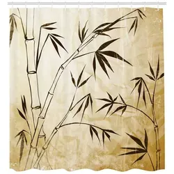 Abakuhaus Duschvorhang Moderner Digitaldruck mit 12 Haken auf Stoff Wasser Resistent Breite 175 cm, Höhe 240 cm, asiatisch Gradient Bambus-Blätter braun 175 cm x 240 cm