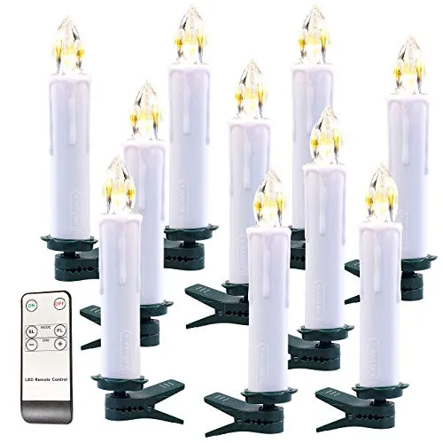Lunartec Weinachtsbaumbeleuchtung: FUNK-Weihnachtsbaum-LED-Kerzen mit Fernbedienung, 10er-Set, weiß (Funkkerzen für Christbaum, Funkkerzen für Weihnachtsbaum, Kabellose Lampen)
