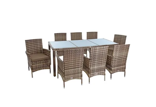 ESTEXO Polyrattan Sitzgruppe für 8 Personen - Stilvolles Essset für die Terrasse mit bequemen Sessel und stabilen Tisch. Inklusive pflegeleichten Kissen, ideal für Garten und Balkon.