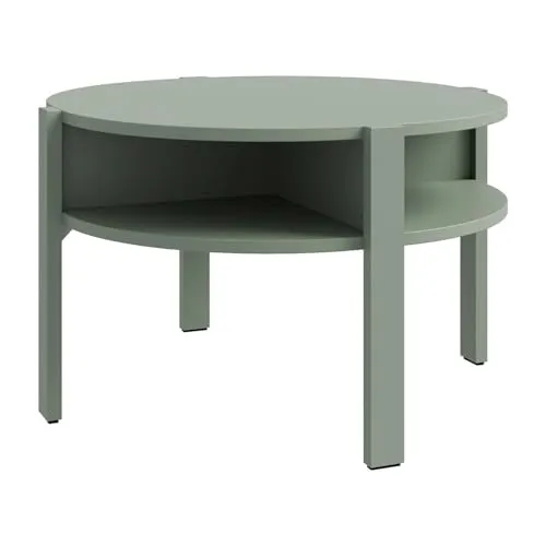 FORTE Couchtisch TOBAGO, Ø 75 cm, Salbeigrün - Stylischer Couchtisch mit 4 Ablageflächen, ideal für Wohnzimmer und platzsparend verpackt. Höhe 46 cm, rundes Design in elegantem Salbeigrün.