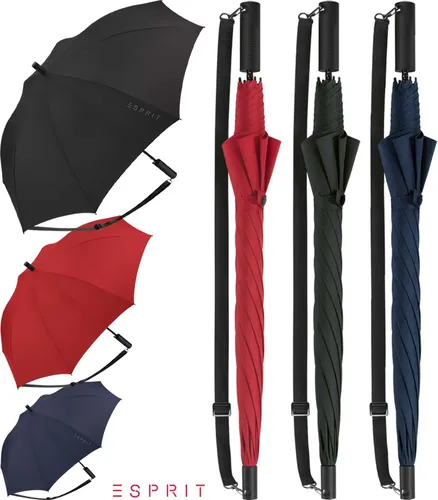 Esprit Langregenschirm Slinger - Automatik Umhängeschirm, groß und stabil in Schwarz, ideal für unterwegs