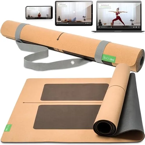 BACKLAXX ® Yogamatte Kork XXL - Nachhaltige Fitnessmatte mit Anti-Rutsch-Zonen - Sportmatten mit 50% mehr Fläche, optimaler Grip durch Anti-Rutsch-Zonen und gepolstert mit Naturkautschuk für höchsten Komfort während des Trainings.