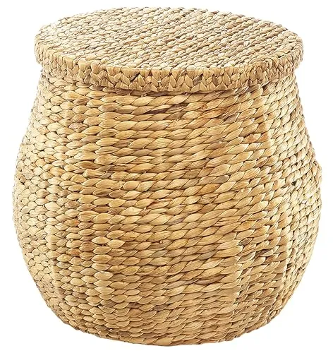 Kobolo Aufbewahrungskorb Wäschekorb Dekokorb aus geflochtener Wasserhyazinthe mit Deckel