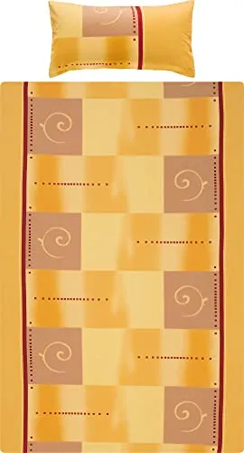 Erwin Müller Bettwäsche, Bettgarnitur Single-Jersey Ocker-gelb-rot Größe 40x80 cm / 155x220 cm - 100% Baumwolle, pflegeleicht, bügelleicht, mit praktischem Reißverschluss - Ocker-gelb-rot