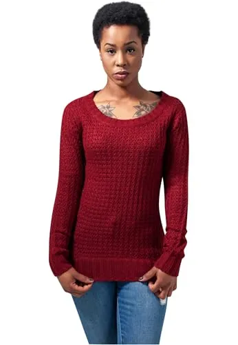 Urban Classics Damen Pullover Ladies Long Wideneck Sweater - Gr. X-Large, Rot (Burgundy 606) - Pullover für Damen, aus weichem, strukturiertem Stoff für hohen Tragekomfort und einen stylishen Look.