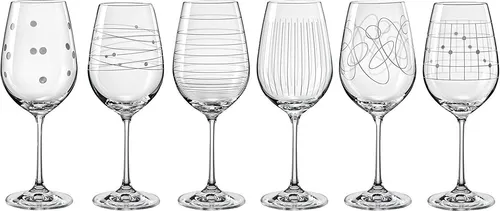 Bohemia Kristall Gläser - Elements - 6er Set mit Ornamenten - Rotweingläser Set mit 6 Gläsern à 450 ml, spülmaschinenfest und ideal für elegante Anlässe.