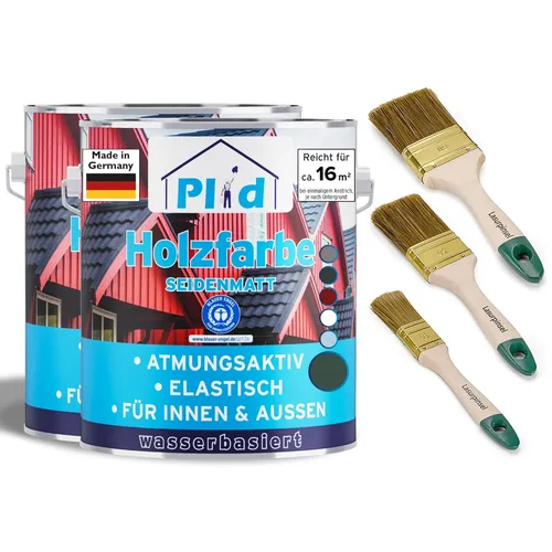 Holzfarbe 1,5l Moosgrün mit Pinselset - Lacke für Holz, schnelltrocknend und ideal für ca. 16m². Inklusive 3-tlg. Pinselset für präzise Anwendung.