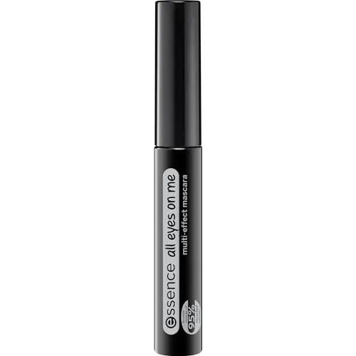 essence cosmetics all eyes on me multi-effect mascara, Wimperntusche, Nr. 01 soft black, schwarz, schwunggebend, definierend, verlängernd, volumengebend, vegan, ohne Parfüm, ölfrei (8ml)