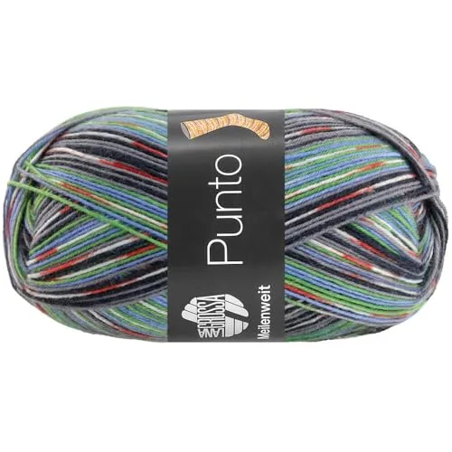 LANA GROSSA Meilenweit 100 Punto | Sockenklassiker, bedruckt und waschmaschinenfest | Handstrickgarn aus 80% Schurwolle & 20% Polyamid | 100g Wolle zum Stricken & Häkeln | 420m Garn FB 6306
