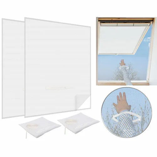 infactory 2er-Set Fliegengitter mit Fenster-Zugang, 150 x 180 cm, weiß