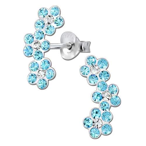 Mädchen Kinder Ohrringe echt 925 Sterling Silber mit Zirkonia Steine kleine Blumen K629 Türkis