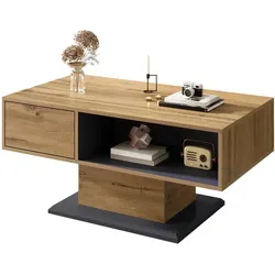 Redom Couchtisch Grau, Holzwerkstoff, 100 cm – Moderner Wohnzimmertisch - Moderner Couchtisch in Eiche/Grau mit griffloser Klappfront. Doppelseitige Ablagefächer bieten schnellen Zugriff auf Bücher und Technikzubehör. Ideal für einen minimalistischen Look im Wohnzimmer.