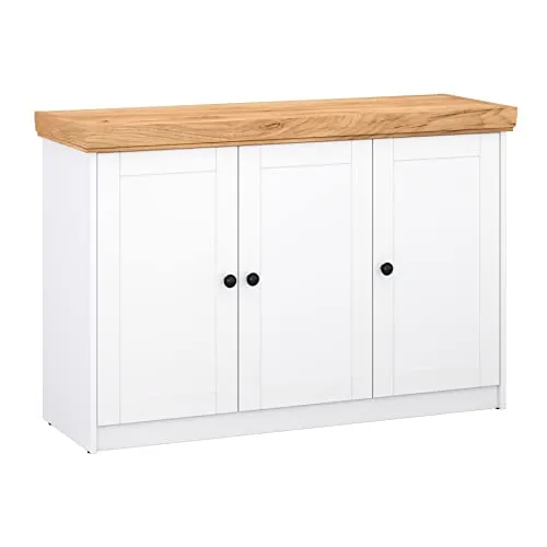 Target Home Sideboard Kommode im Landhausstil mit Schubladen und Türen - Elegante Kommode im Landhausstil mit 3 Türen und 6 Fächern für praktische Aufbewahrung. Ideal für ein aufgeräumtes Wohnzimmer. Einfache Montage mit Anleitung und Zubehör. Maße: 41.8x134.6x82 cm (LxBxH).