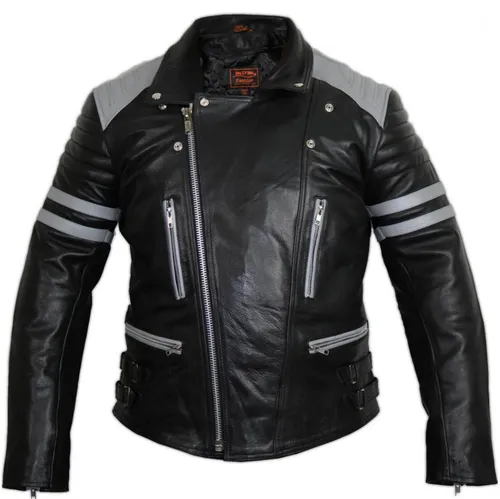 MDM Herren Retro Motorradjacke aus Leder in Schwarz mit Protektoren – Biker Stil 2XL - Stilvolle Retro Motorradjacke aus echtem Rindsleder mit herausnehmbarem Innenfutter. Ideal für Biker, bietet Schutz mit Ellenbogen- und Schulterprotektoren. Schmaler Schnitt für einen modernen Look.