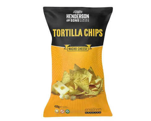 HENDERSON & SONS Knabberei, Henderson and Sons Nacho Cheese Tortilla Chips glutenfrei 450g