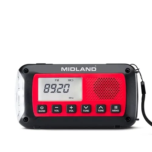 Midland ER100 Notfall-Powerbank - Radios - Innovative Powerbank im Taschenformat mit Dynamo und Solarpanel, ideal für Notfälle und Outdoor-Aktivitäten.