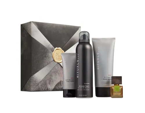 Rituals Homme Set - Parfum 15ml + Shower Foam 200ml + 2-In-1 Hair & Body Wash - Duschlotionen & Duschgels für Herren, verwöhnendes Set mit Duft, Duschschaum und 2-in-1 Wasch für eine erfrischende Pflege.
