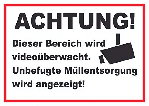 HB-Druck Achtung Videoüberwachung Unbefugte Müllentsorgung Wird angezeigt Schild A6 Rückseite selbstklebend