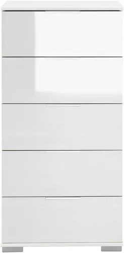 Wimex Hochkommode in Weiß mit 5 Schubladen - Moderne Kommode in Weiß mit eleganten Glas-Absetzungen, ideal für stilvolle Aufbewahrung in jedem Raum.