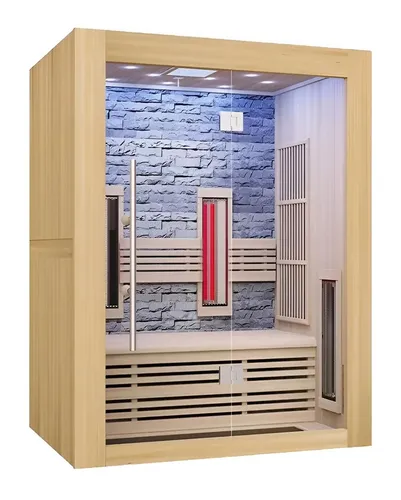 Luxuriöse Infrarot-Sauna für 3 Personen mit Computersteuerung - Moderne Infrarot-Wärmekabine für 3 Personen, gefertigt aus hochwertigem Massivholz. Mit Carbon- und Keramikheizern für ein angenehmes Saunaerlebnis. Maße: 150 x 110 x 200 cm, inklusive 2 Jahre Herstellergarantie.