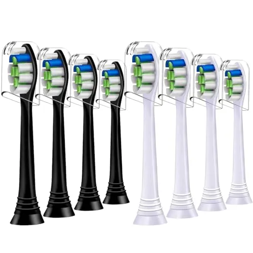 8er Ersatzbürsten Kompatibel mit Philips Sonicare Elektrische Zahnbürste, Precision Clean Bürstenköpfe, 4er Schwarz und 4er Weiß.