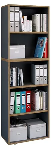 VCM Holzregal stehend – Elegantes Büroregal für platzsparenden Stauraum - Bücherregal mit 3 Fachböden, ideal für 35 Ordner oder Bücher. Maße ca. B. 60 x H. 183 x T. 33 cm, kombinierbar mit weiteren Möbeln aus der Serie