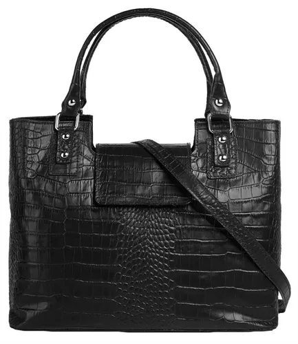 Cluty Handtasche Damen 021322 schwarz - Elegante Kroko-Optik - Handtasche aus 100% Rindleder im Kroko-Look, A4-geeignet mit viel Stauraum und abnehmbarem Schultergurt. Ideal für jeden Anlass, schützt Bodennägel vor Nässe & Schmutz.