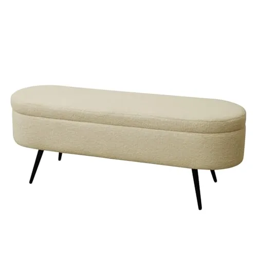 SVITA IVY Sitzbank mit Teddystoff - Moderne Sitzbank in Beige mit praktischem Stauraum - ideal für Flur, Wohnzimmer oder Schlafzimmer. Der ovale Ottomane bietet gemütliche Polsterung und viel Platz für Schuhe, Bücher und mehr.