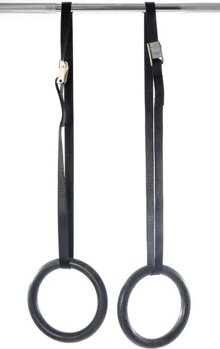 Kawanyo Turnringe-Set - Schwarz für effektives Bodyweight Training - Fitnesskleingeräte für intensives Training mit eigenem Körpergewicht. Das Set enthält 2 stabile Ringe und 4.5 m Gurte, ideal für Dips, Klimmzüge und mehr – perfekt für Outdoor-Workouts!