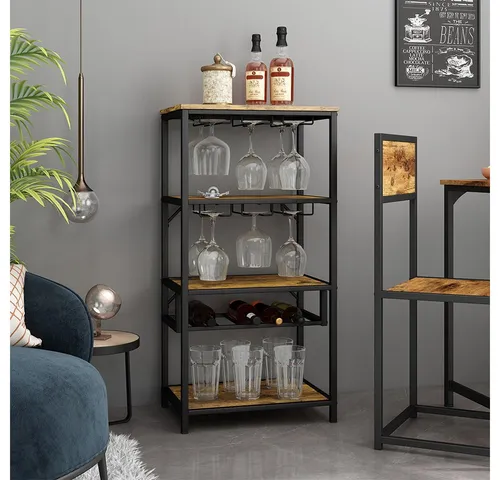 Vicco Weinregal Vela, Eiche rustikal mit Glashalter - Weinregal aus Eiche rustikal, stapelbar und platzsparend – ideal für stilvolle Weinsammlungen und gemütliche Abende.