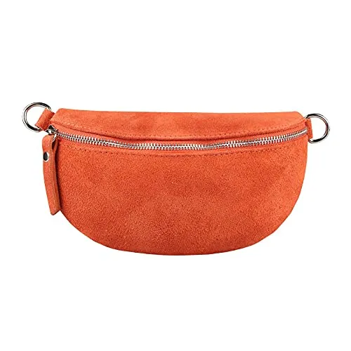Made in Italy OBC Damen Leder Tasche Gürteltasche Crossbody Hüfttasche Bauchtasche Hüfttasche Umhängetasche Cross-Over Bodybag Schultertasche Handytasche Geldtasche (Orange (Wildleder))