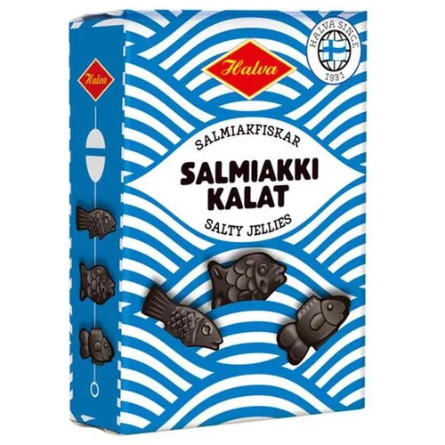 Salmiakki Kalat, Halva, salty jellies, 240 Gramm 20,63 EUR / kg