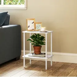 Tisch Weiß Aus Holz Und Metall 40 Cm, 2 Ablagen Mit Stauraum