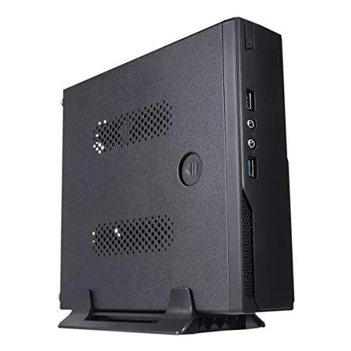Unykach Mini Itx Caja UK 1003 Kompakt und Schlichtes Design in Schwarz. Zwei USB 3.0-Anschlüsse auf der Vorderseite. Inklusive VESA-Halterung für horizontale oder vertikale Platzierung